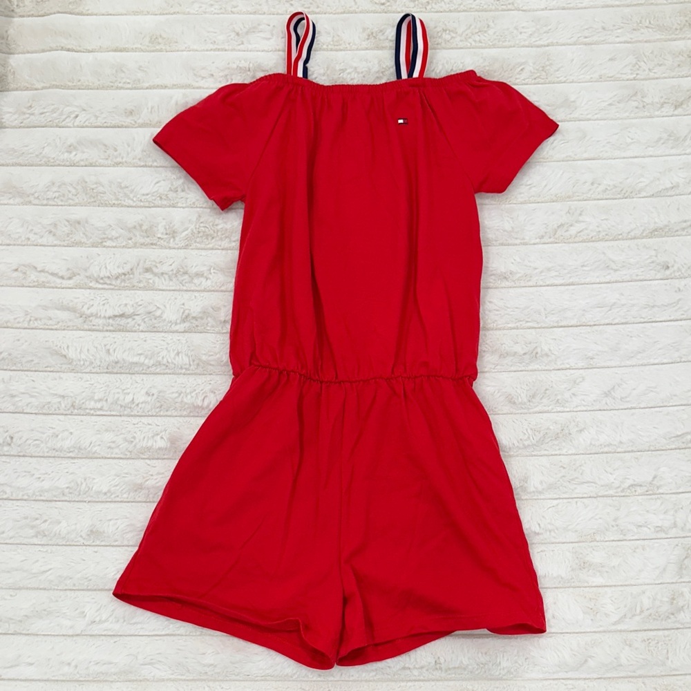 Tommy Hilfiger Never Worn Kids Red Romper with Striped Straps